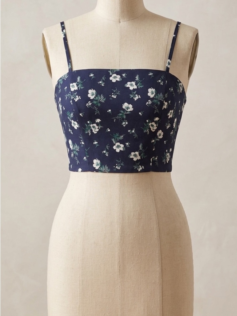Old Navy Navy Floral Square Neck Cropped Tank